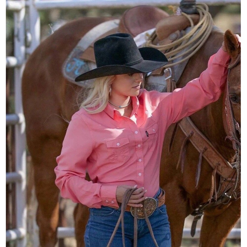 Hooey Sol Competition Tea Rose Long Sleeve Western Shirt Women’s Sz XXL New